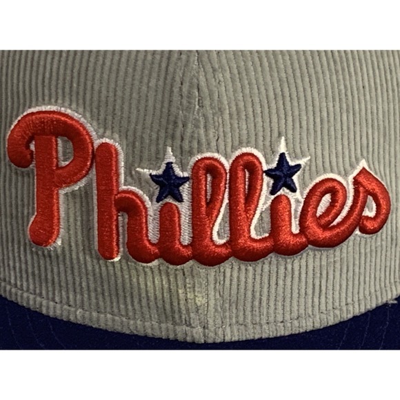 New Era Philadelphia Phillies 59FIFTY MLB Grey Corduroy Fitted Hat Size 7 1/4